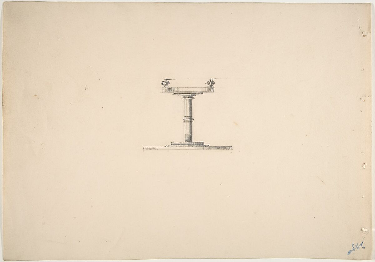 Design for a Round Pedestal Table on Casters, Anonymous, British, 19th century, Graphite 