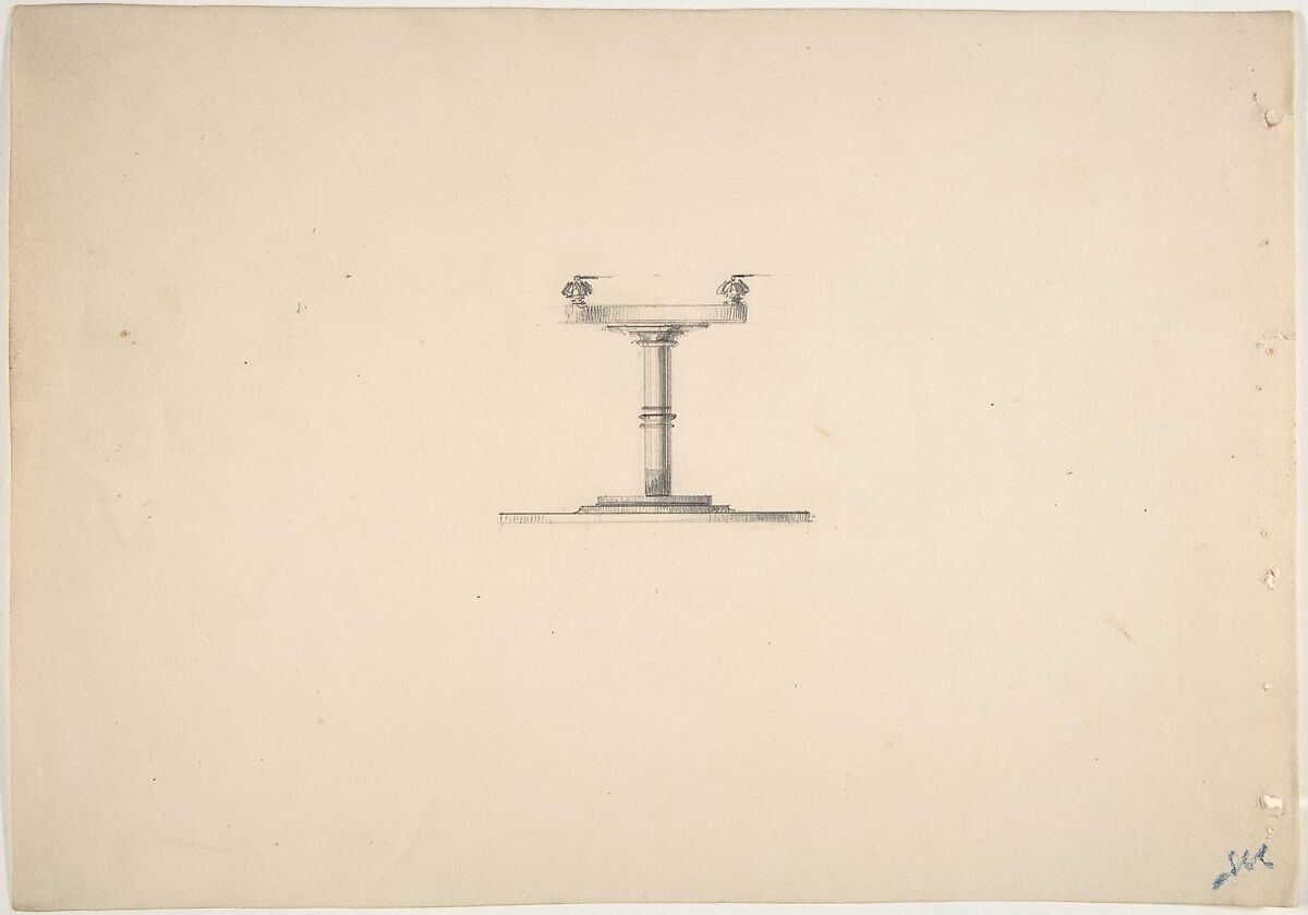 Design for a Round Pedestal Table on Casters, Anonymous, British, 19th century, Graphite 