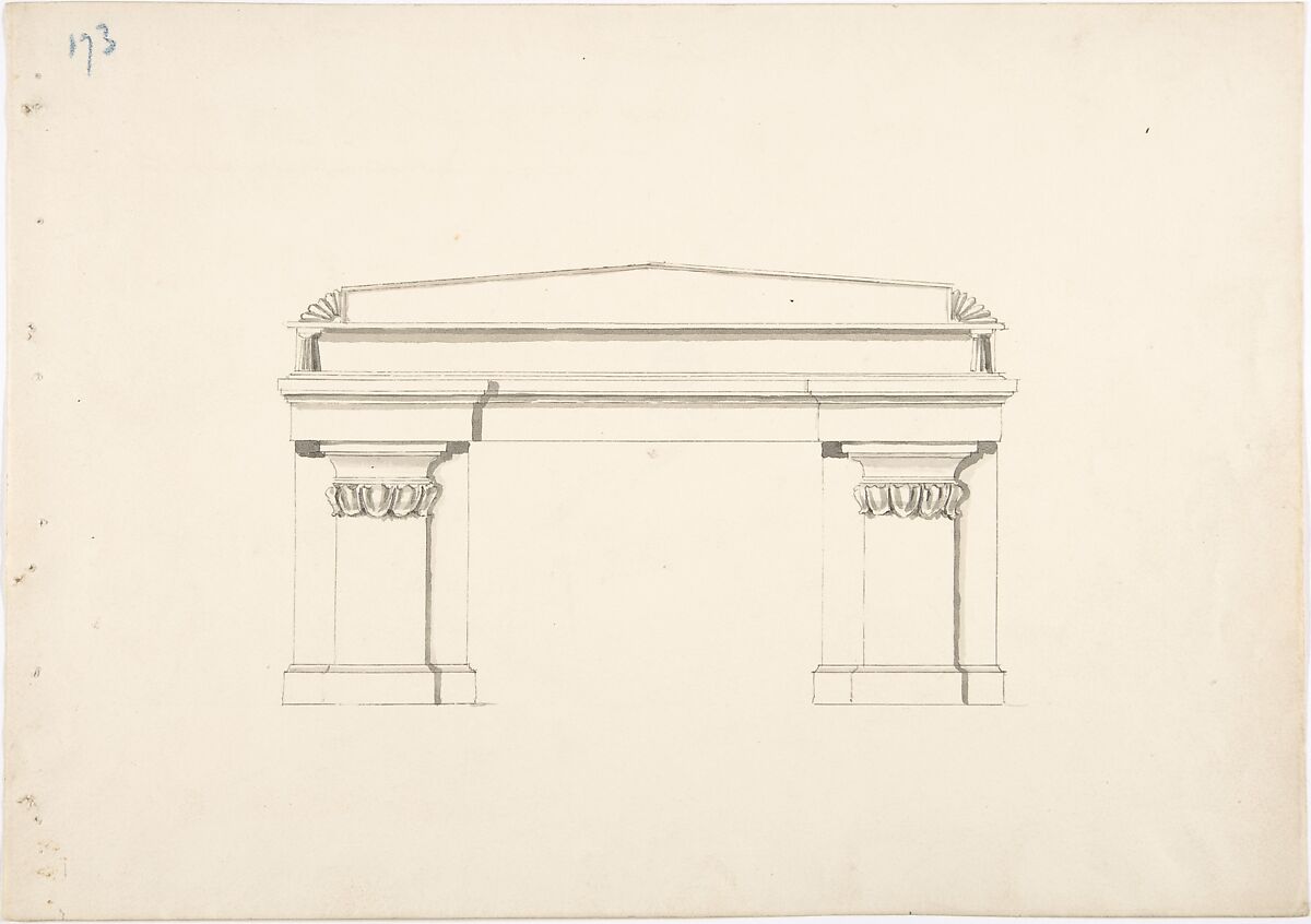 Design for a Desk with Classical Ornament, Anonymous, British, 19th century, Pen and ink, brush and wash 