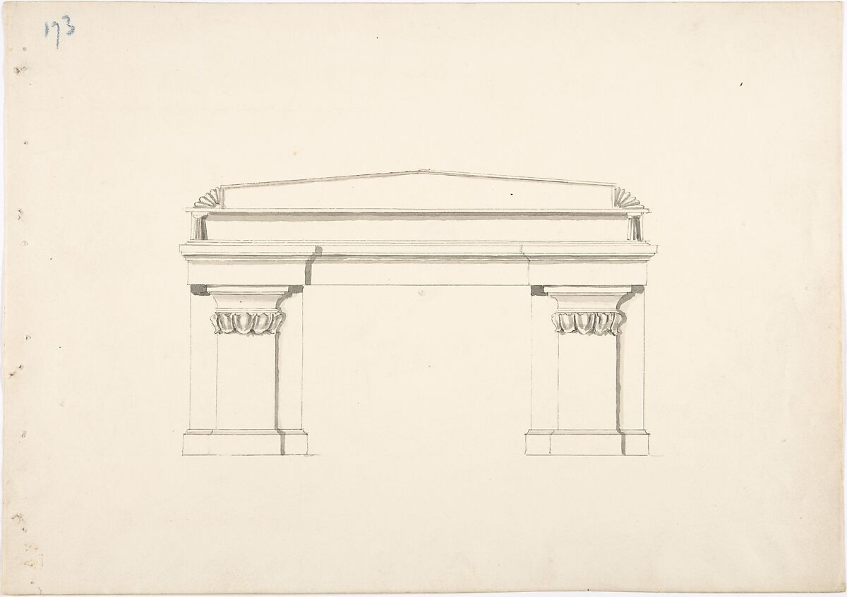 Design for a Desk with Classical Ornament, Anonymous, British, 19th century, Pen and ink, brush and wash 