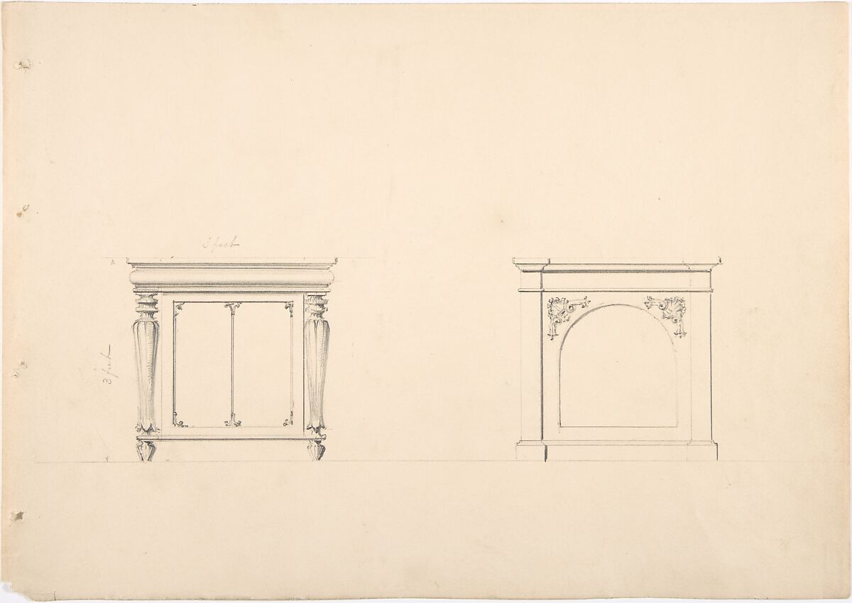 Design for Two Small Cabinets, Anonymous, British, 19th century, Graphite 