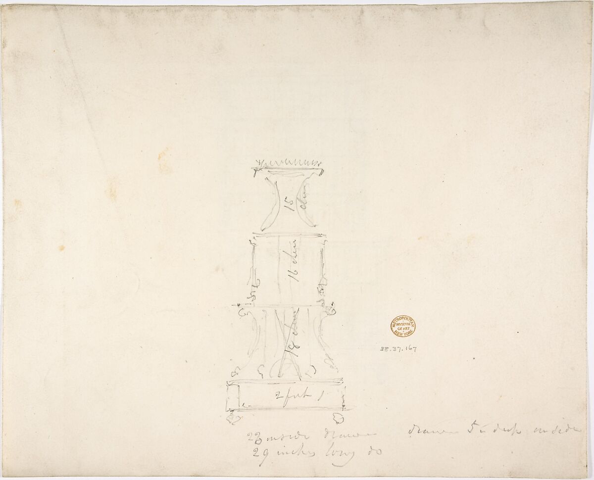 Design for a Two Tiered Book Cabinet with Turned Feet and Ornament (Verso: sketch), Anonymous, British, 19th century, Graphite