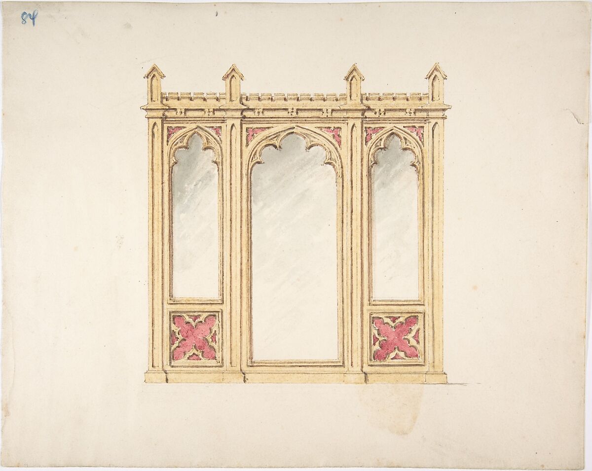 Design for Gothic Tracery and Paneling, Anonymous, British, 19th century, Pen and ink, brush and wash, watercolor 