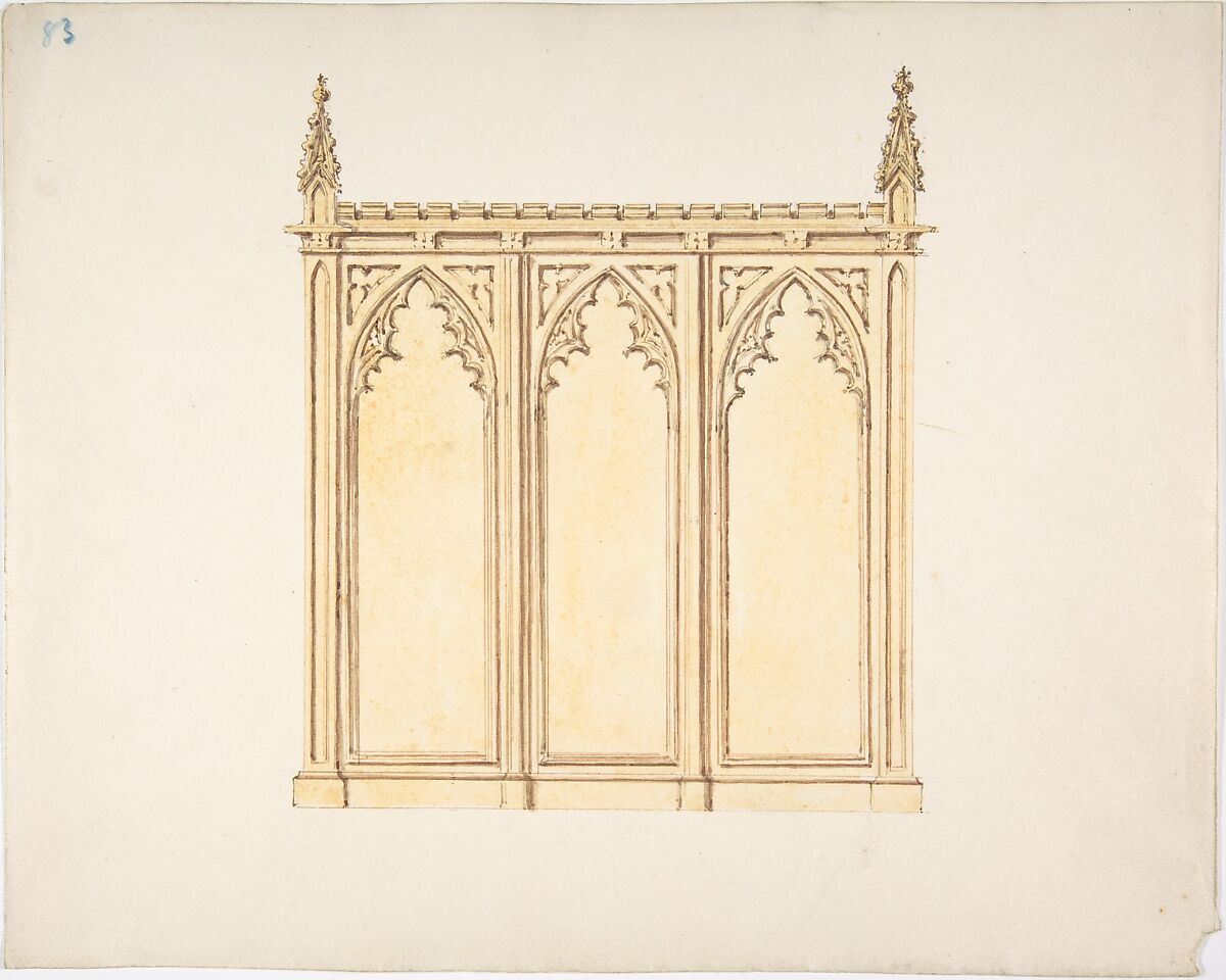 Design for a Gothic Paneling, Anonymous, British, 19th century, Pen and ink, watercolor 