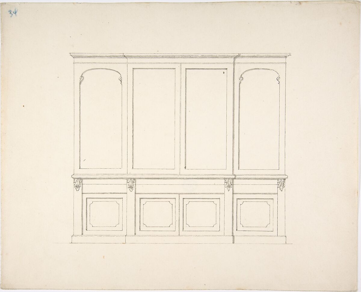 Design for a Cabinet, Anonymous, British, 19th century, Pen and ink, brush and wash 