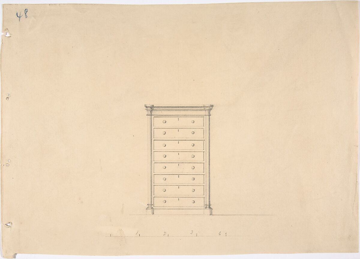Design for a Chest of Drawers, Anonymous, British, 19th century, Graphite 