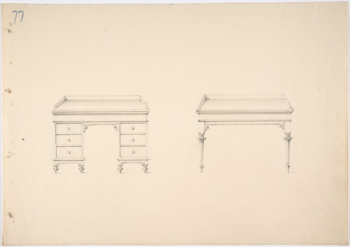 Design for Two Desks, Anonymous, British, 19th century, Graphite 