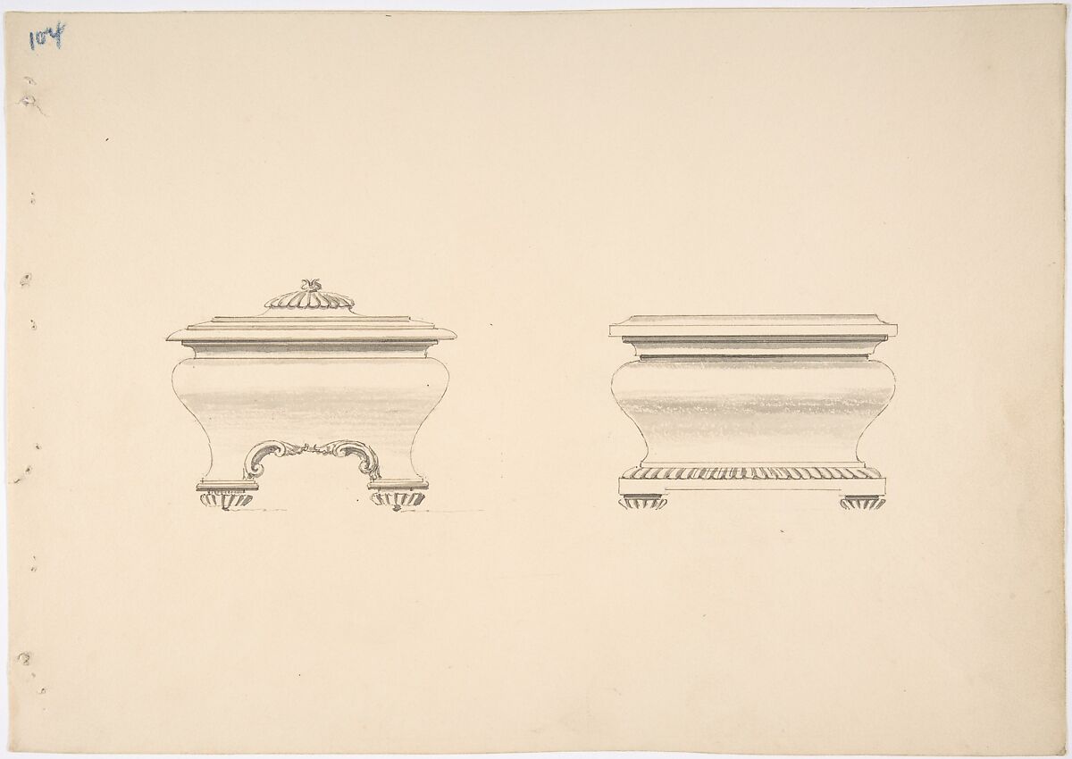 Design for Two Caskets, Anonymous, British, 19th century, Pen and ink, brush and wash 