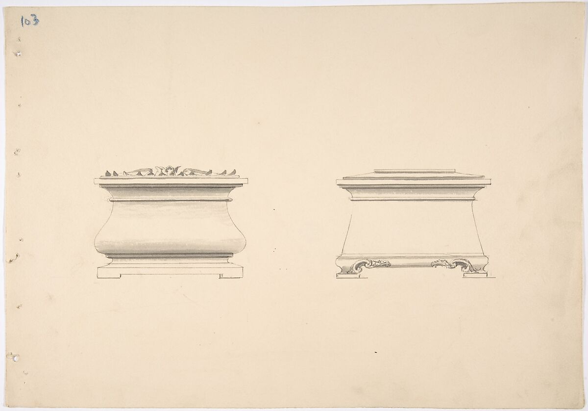 Design for Two Caskets, Anonymous, British, 19th century, Pen and ink, brush and wash 