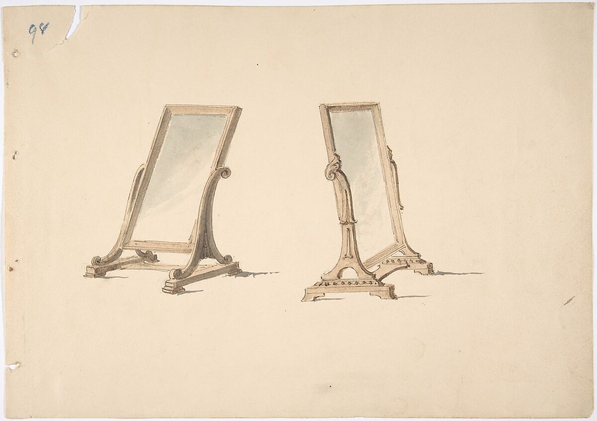 Design for Two Plain Tabletop Mirrors, Anonymous, British, 19th century, Pen and ink, brush and wash, watercolor 