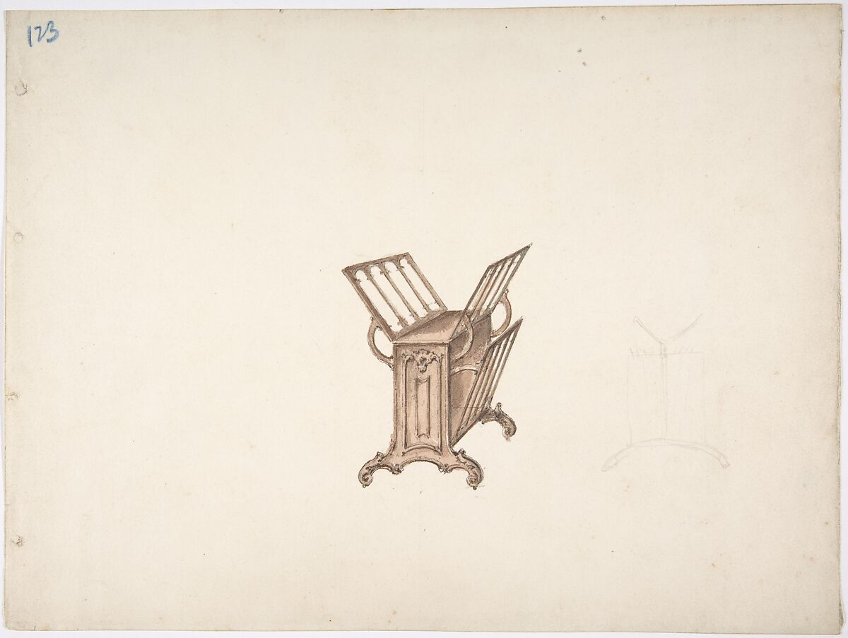 Design for a Bookstand, Anonymous, British, 19th century, Pen and ink, watercolor