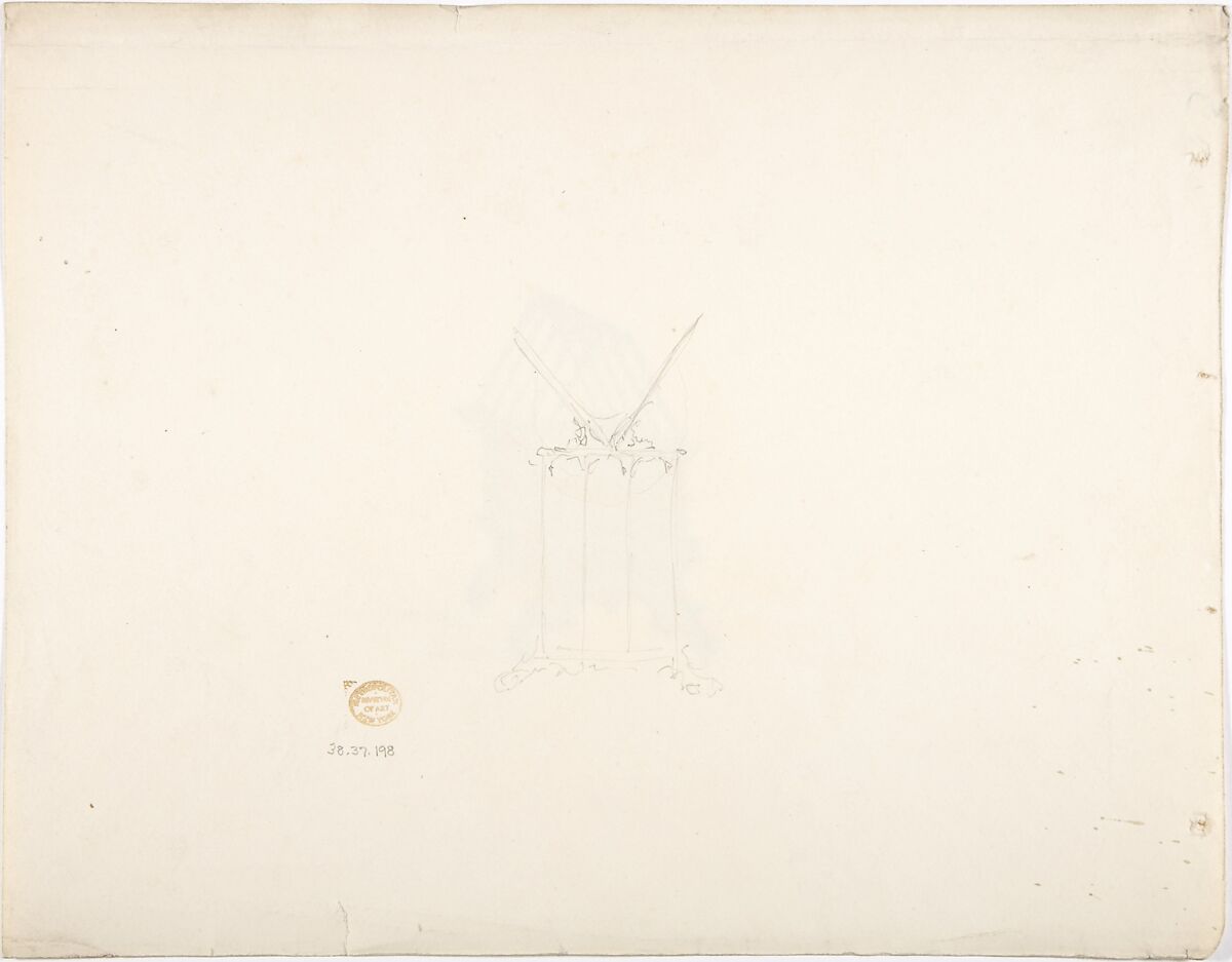 Design for a Two-sided Bookstand with Shelves (Verso: sketch), Anonymous, British, 19th century, Pen and ink, brush and wash, watercolor