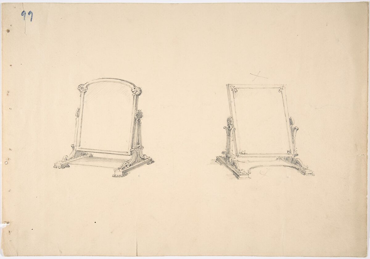 Design for Two Ornamented Tabletop Mirrors, Anonymous, British, 19th century, Graphite 