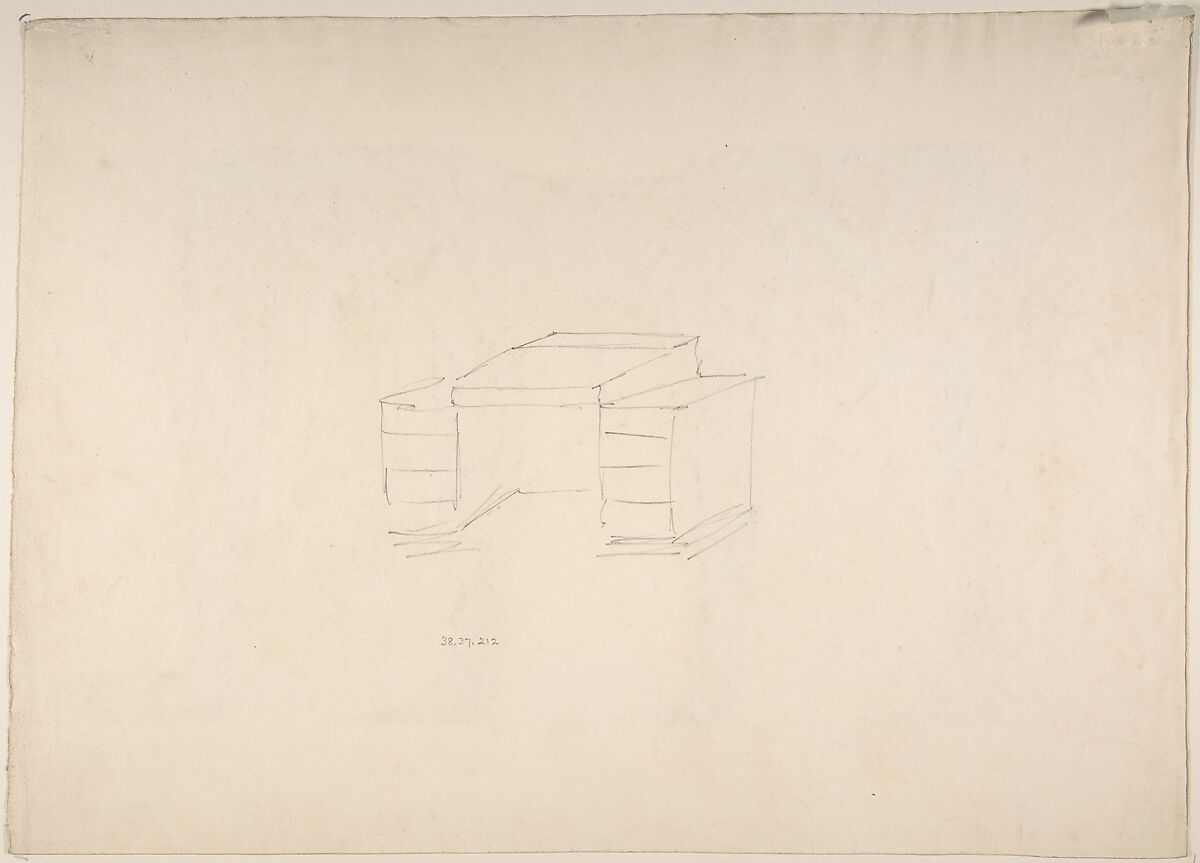 Design for Blue Curtains with Gold Fringes and Pediments, Anonymous, British, 19th century, Pen and ink, brush and wash, watercolor