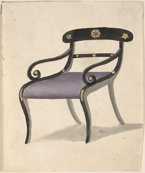 Design for a Chair, Attributed to Gillows (British, 19th century), Pen and ink, gouache (bodycolor) 