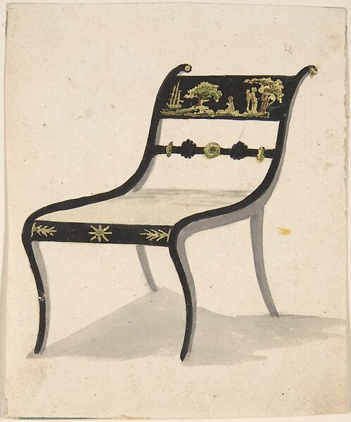 Design for an Armchair, Attributed to Gillows (British, 19th century), Pen and ink, gouache (bodycolor) 
