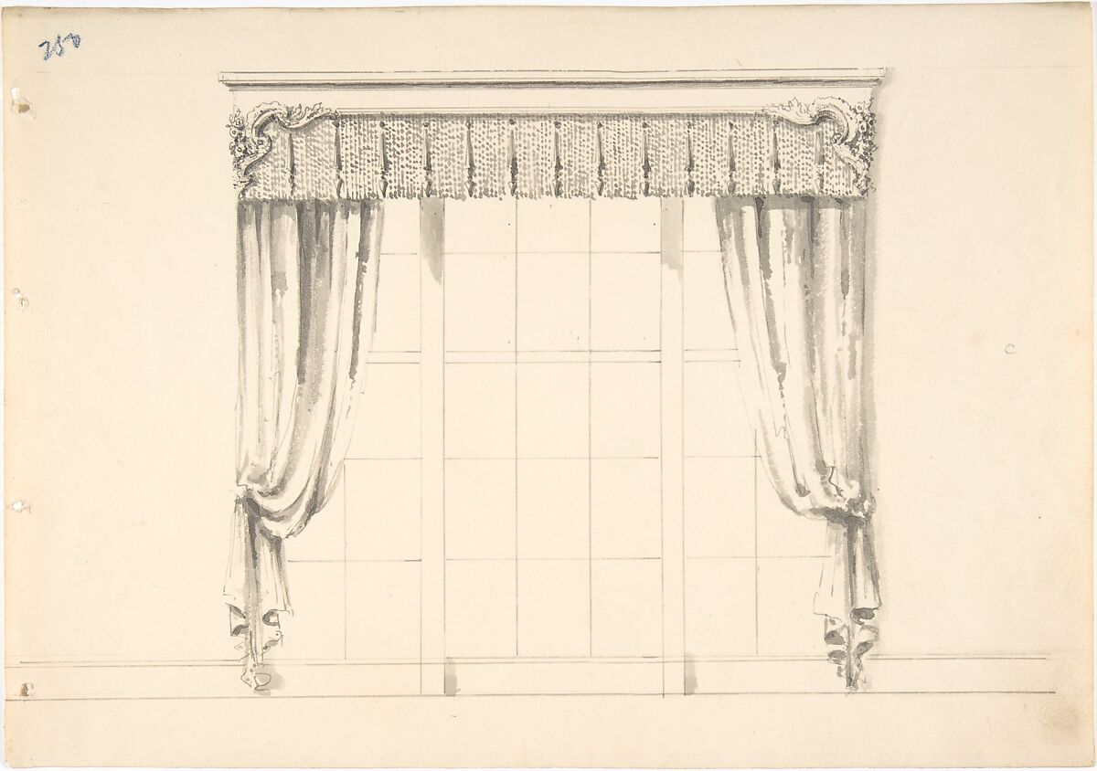 Design for Fringed Curtains, Anonymous, British, 19th century, Pen and ink, brush and wash 