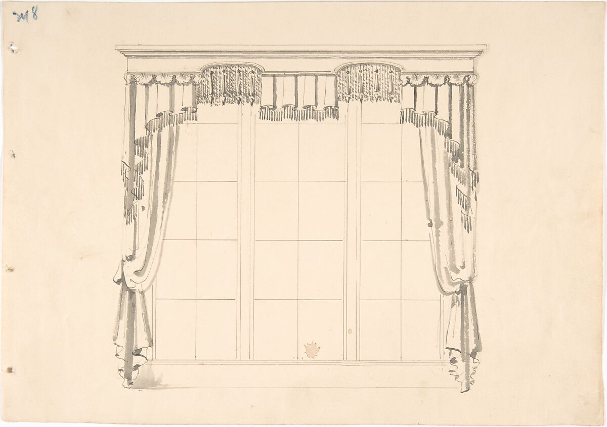 Design for Fringed Curtains, Anonymous, British, 19th century, Pen and ink, brush and wash 