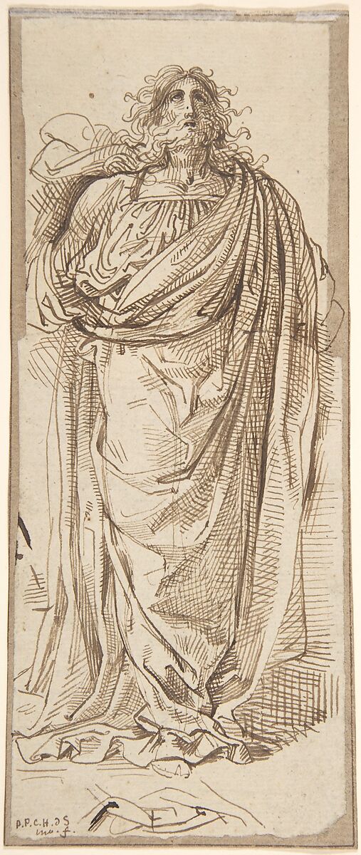 A Draped Bearded Man Looking Up, David-Pierre Giottino Humbert de Superville (Dutch, The Hague 1770–1849 Leiden), Pen and brown ink 