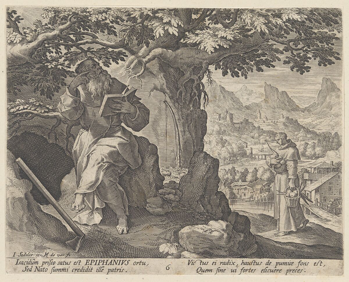 Epiphanius, from "Sylvae Sacrae Monumenta...Anachoretarum", Maerten de Vos (Netherlandish, Antwerp 1532–1603 Antwerp), Engraving 