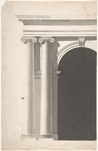 Architectural Portal with Paired Planking Ionic Columns (only left-hand columns and part of arched opening shown)