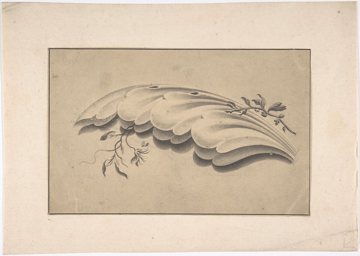 Acanthus Leaf and Flowering Vine Ornament, Anonymous, British, 19th century, Pen and black ink, brush and gray wash 