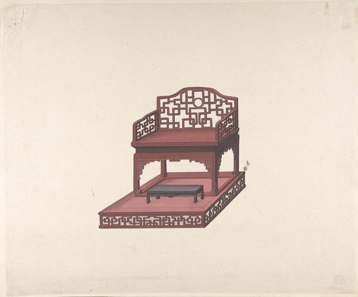 Design for Export Furniture, Anonymous, Chinese, 19th century, Watercolor over graphite 