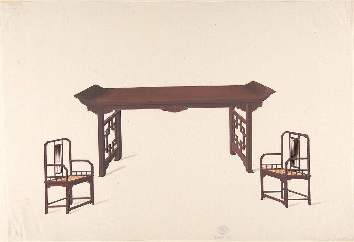 Design for Export Furniture, Anonymous, Chinese, 19th century, Watercolor over graphite 