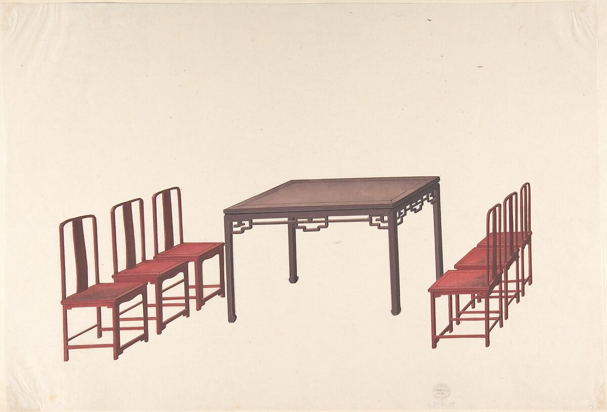 Design for Export Furniture, Anonymous, Chinese, 19th century, Watercolor over graphite 