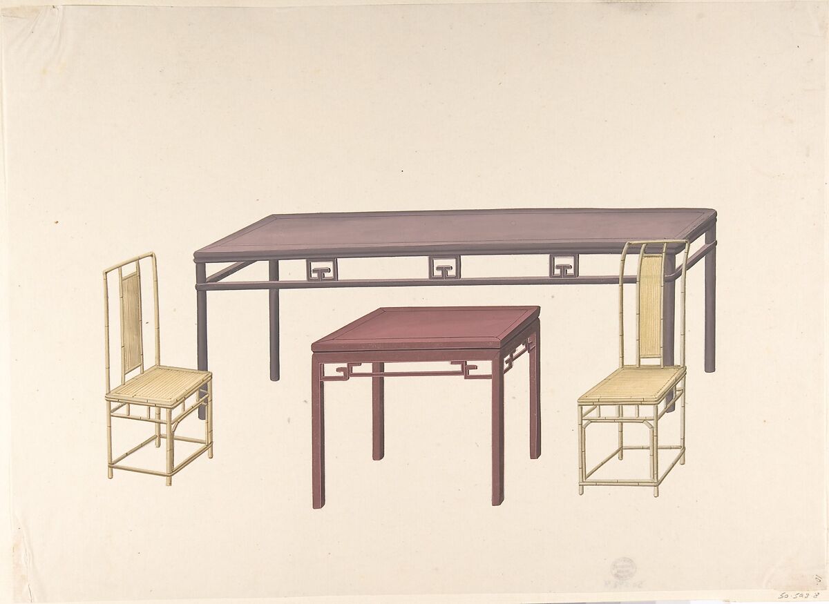 Design for Export Furniture, Anonymous, Chinese, 19th century, Watercolor over graphite 