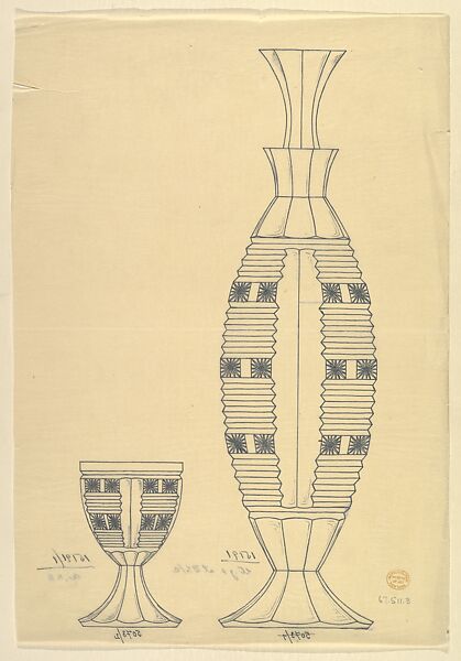 Design for Cut Glass Decanter and Tumbler, Anonymous, Czech, early 20th century, Ink and graphite on tracing paper 