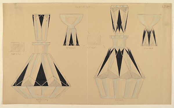 Designs for Cut Glass Decanters and Drinking Glasses, Johann Oertel &amp; Co., Glasraffinerie, Ink and watercolor and wash on beige paper 
