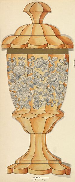 Design for Covered Glass Goblet Decorated with Flowers, Anonymous, Czech, early 20th century, Ink and watercolor paper 