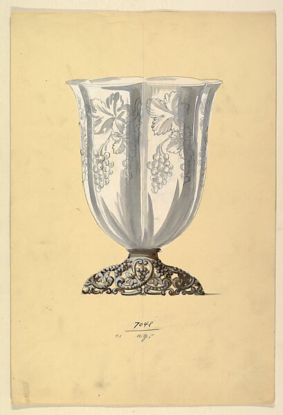 Design for Glass Tumbler with Metal Base, Anonymous, Czech, early 20th century, Gouache on cream paper 