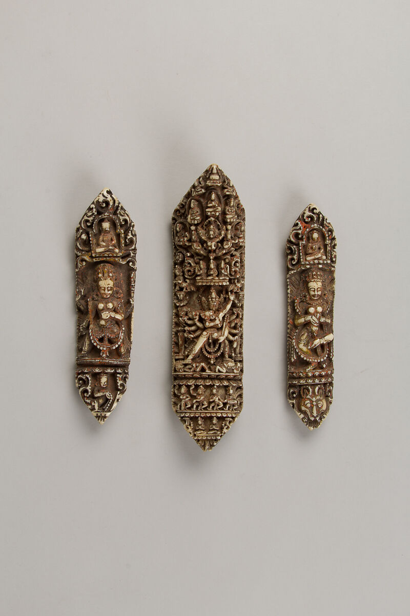 Plaque from a Tantric Ritual Apron (Chakrasamvara and Vajravarahi at Center), Bone, Nepal