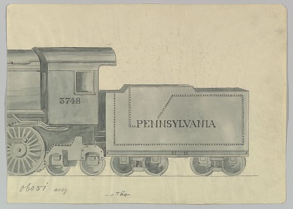 Design for Model Train, Pennsylvania (back half), Anonymous, Czech, early 20th century, Ink and gouache on beige paper 