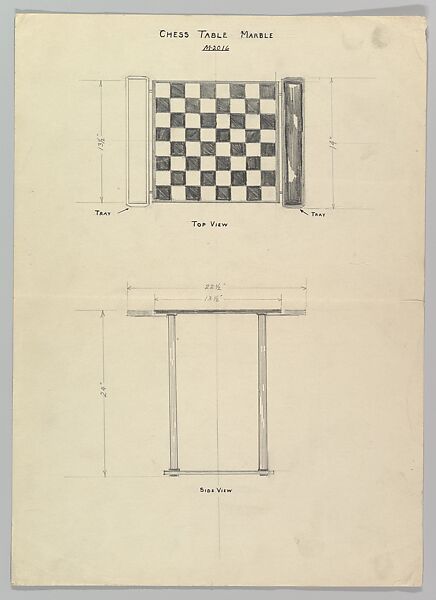 Design for Chess Table, Anonymous, Czech, early 20th century, Graphite on cream paper 