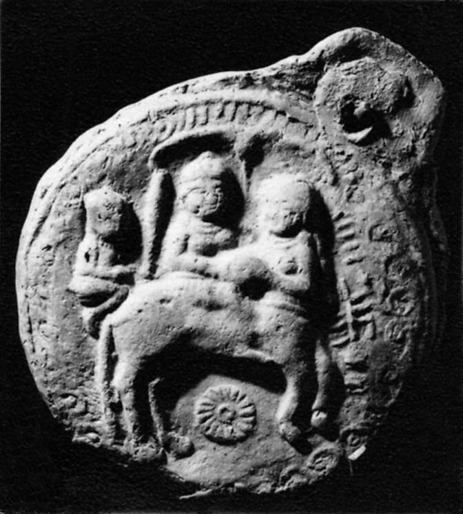 Auspicious Emblem with Pururavas and Urvashi, Terracotta, India 