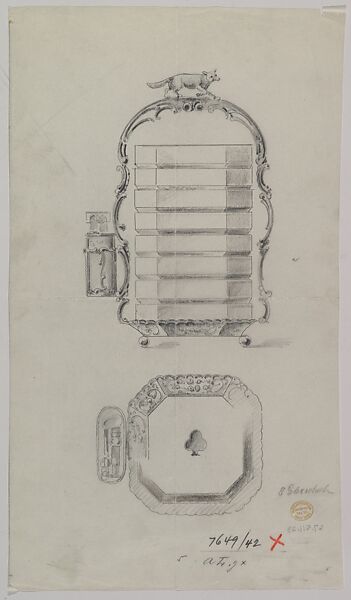 Design for a Set of Glass Coasters in a Silver Holder Adorned with a Fox, Anonymous, Czech, early 20th century, Graphite on tracing paper 