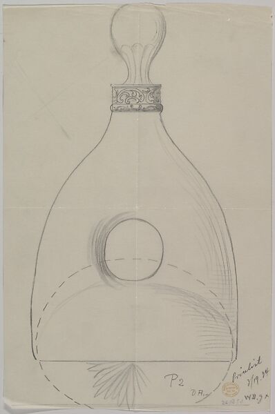 Design for a Pierced Glass Carafe with Metal Ornament Around the Neck, Anonymous, Czech, early 20th century, Graphite on tracing paper 
