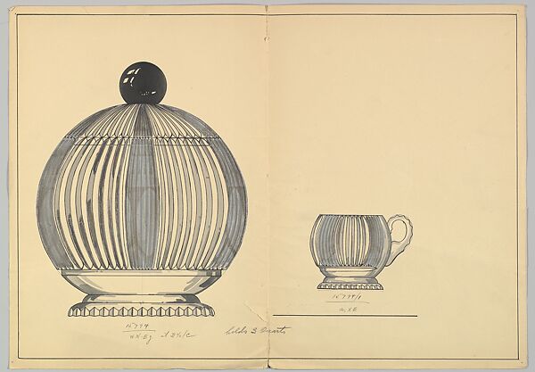 Design for a Silver Lidded Bowl and Matching Cup, Anonymous, Czech, early 20th century, Ink, wash and gouache on cream paper 