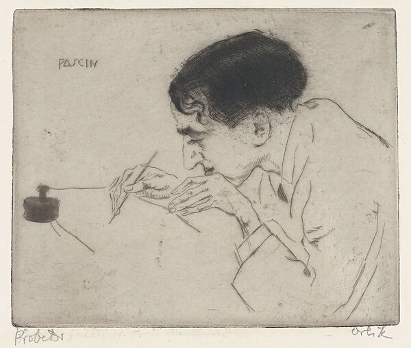 Pascin, Drawing (Pascin, zeichnend), Emil Orlik (Austro-Hungarian, Prague 1870–1932 Berlin), Etching, drypoint, and roulette, proof 
