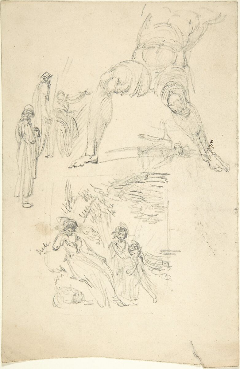 Sketchbook Page: Figures and Sculpture, Anonymous, British, 19th century, Graphite 