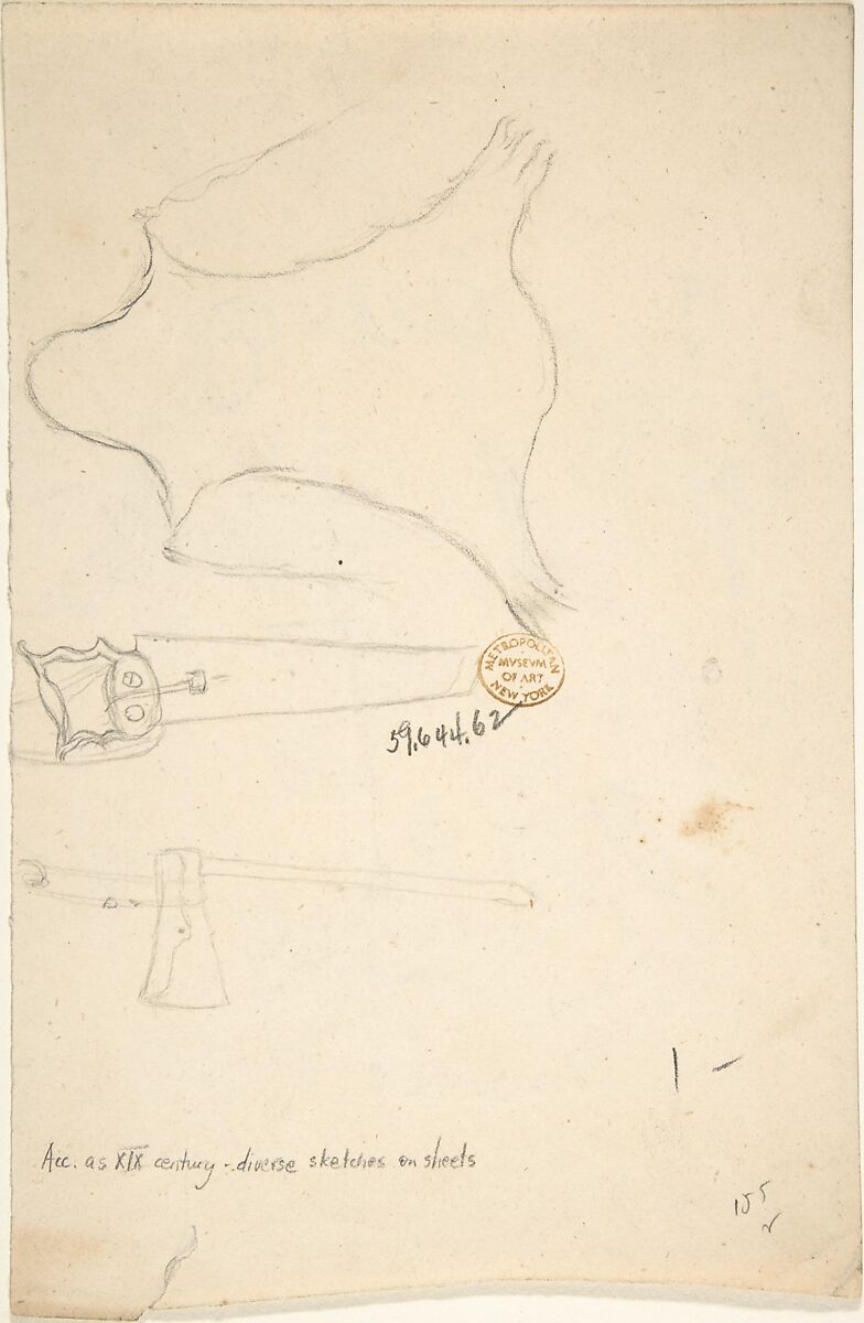 Sketchbook Page: Figures and Sculpture, Anonymous, British, 19th century, Graphite