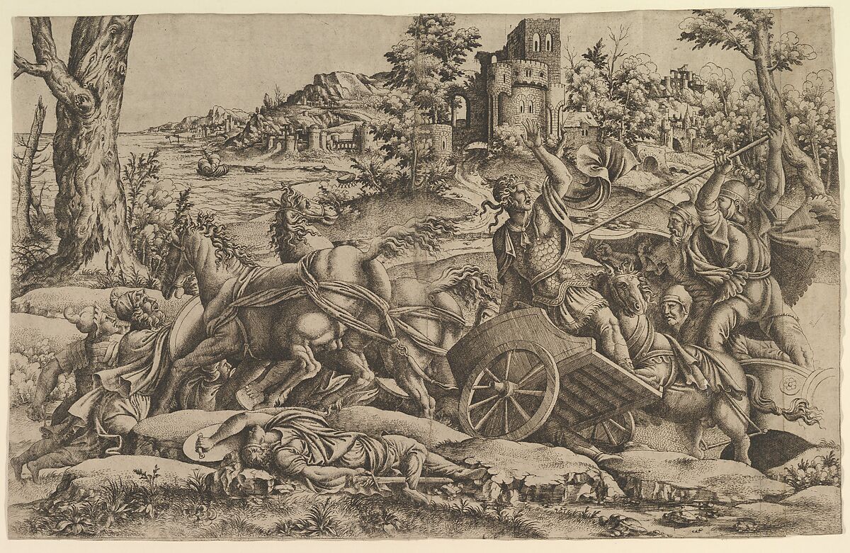 Agamemnon killing Odios, Anonymous, French, School of Fontainebleau, 16th century, Etching 