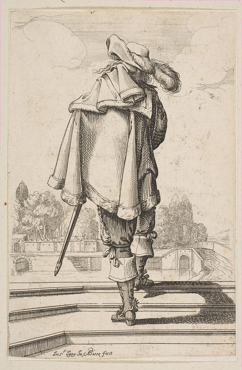 Gentleman in a Cape and Plumed Hat Seen from the Back, Abraham Bosse (French, Tours 1602/04–1676 Paris), Etching; first state of two 