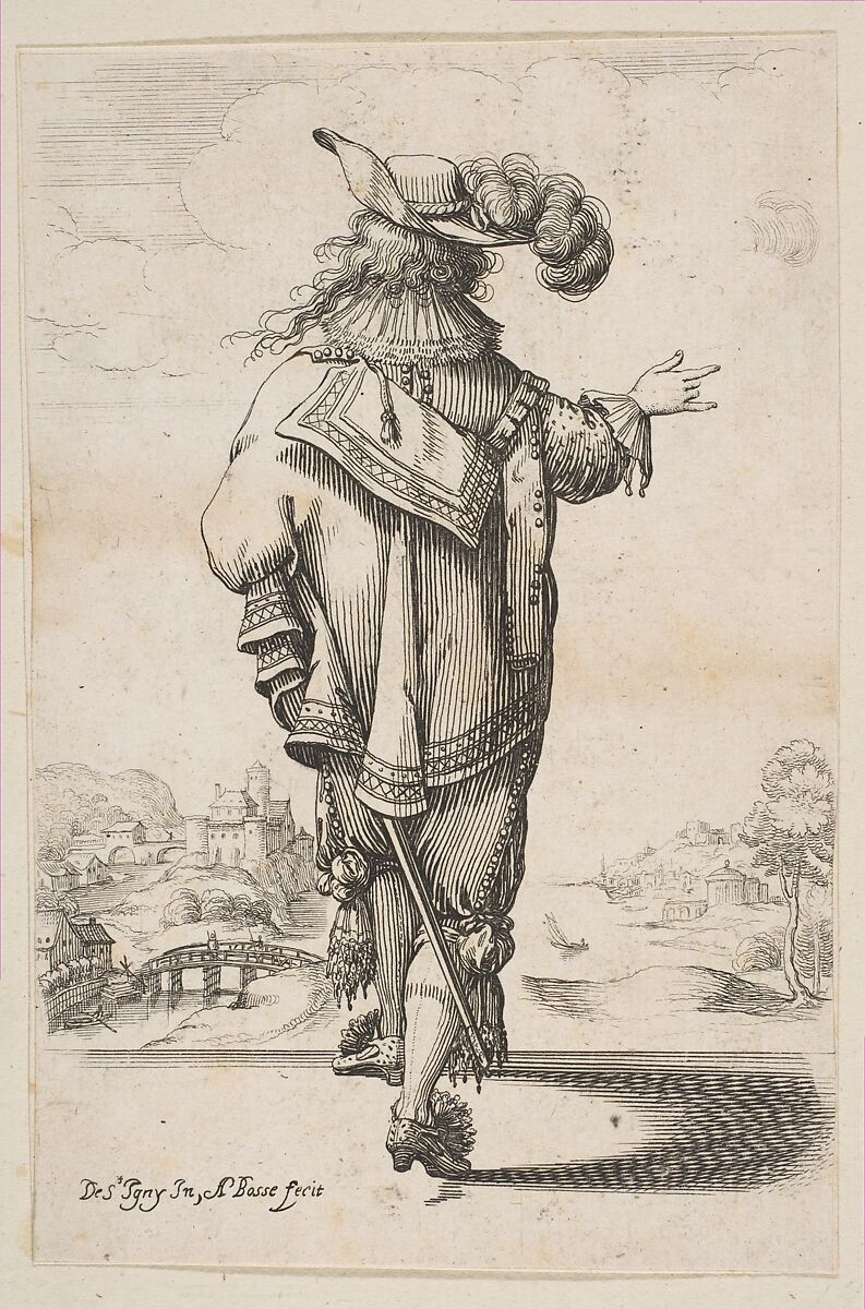 Gentleman Seen from the Back Indicating a Landscape, Abraham Bosse (French, Tours 1602/04–1676 Paris), Etching 