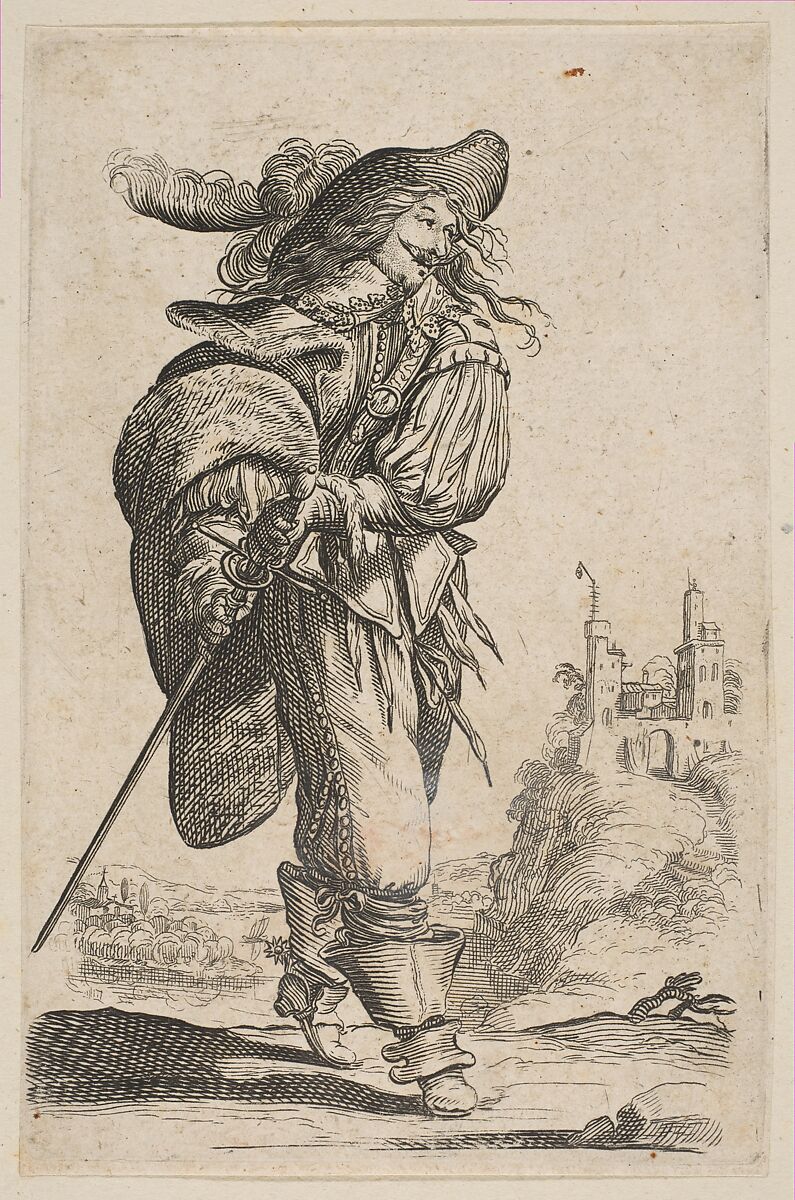 Gentleman Holding a Sword, Anonymous, French, 17th century, Etching; reverse copy 