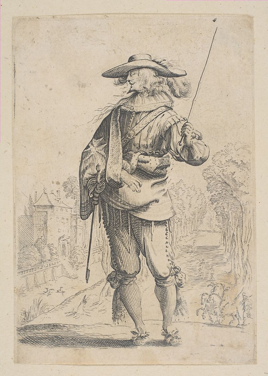 A Man Holding a Crop, Anonymous, French, 17th century, Etching; reverse copy 