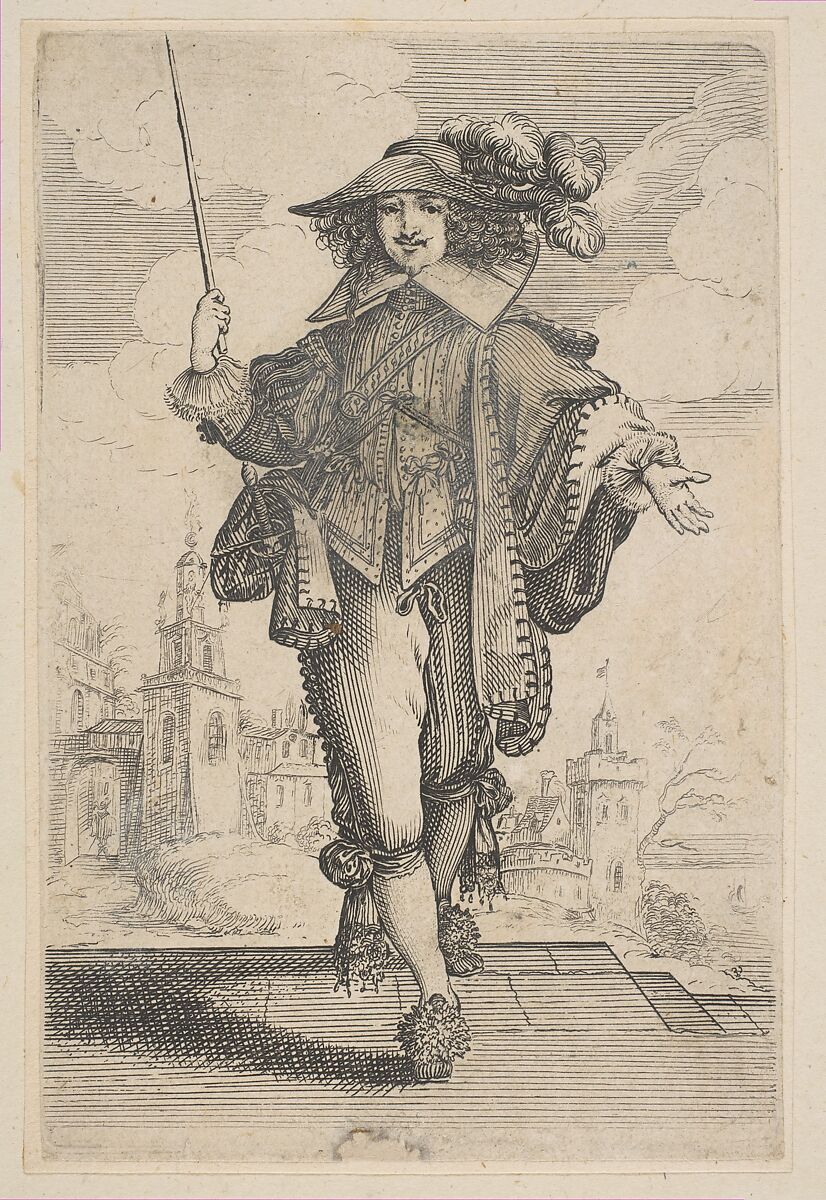 Gentleman Holding a Crop, Anonymous, French, 17th century, Etching; reverse copy 